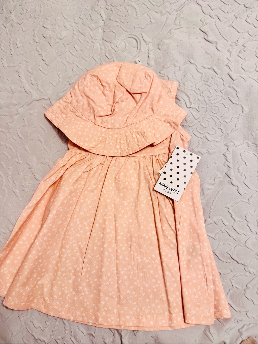 Nine West Kids Peach Dress with Star Print and Matching Hat